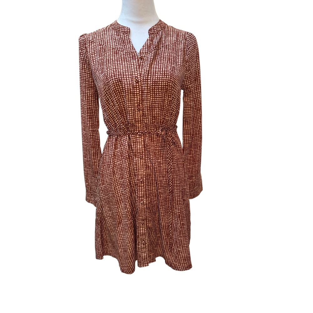 Bloomsbury Shirt Dress Womens Size Small Rust Brown‎ Excellent Geometric Grid